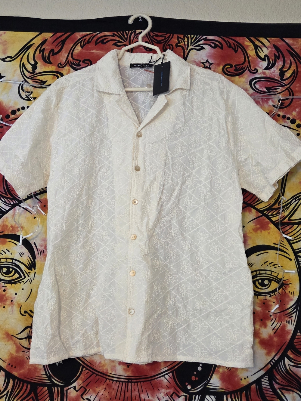 Winward White Short-Sleeve Textured Button-Down Shirt